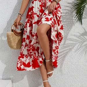 Ruffled Hem Printed Midi Skirt