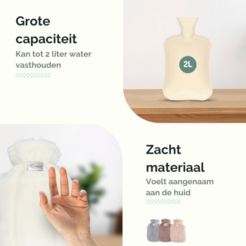 DecoSence® Kruik met Hoes – Warmwaterkruik 2 Liter – Beige - Afbeelding 7
