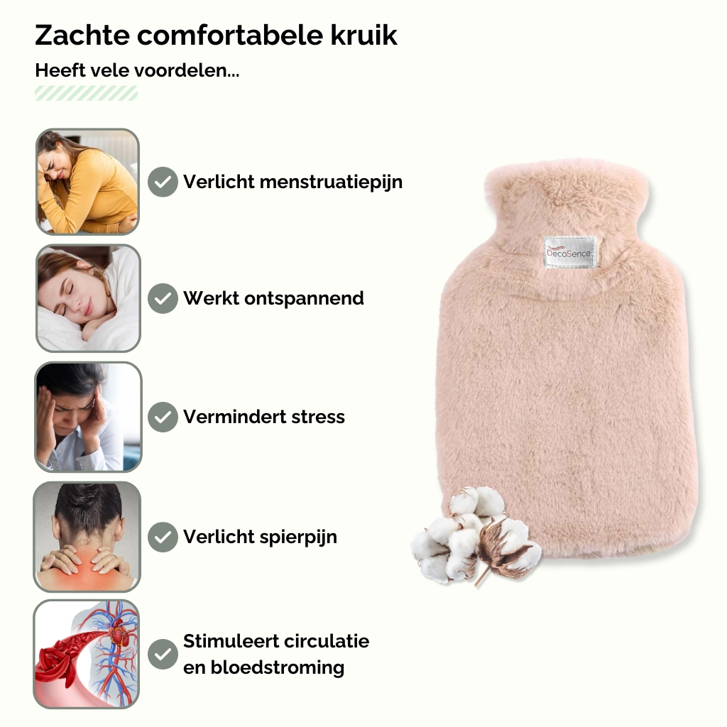 DecoSence® Kruik met Hoes – Warmwaterkruik 2 Liter – Beige - Afbeelding 4
