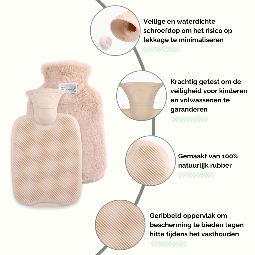 DecoSence® Kruik met Hoes – Warmwaterkruik 2 Liter – Beige - Afbeelding 3