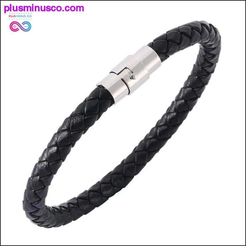 Fashion Black Red Leather Bracelets Men Wrist Band Stainless - Afbeelding 9