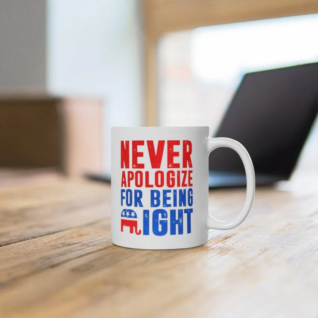 Republikeinse geschenken, Republikeinse olifant mok, verontschuldig je nooit voor je gelijk, cadeau voor Republikeinse, Republikeinse vader, conservatieve Patriot mok - Afbeelding 3