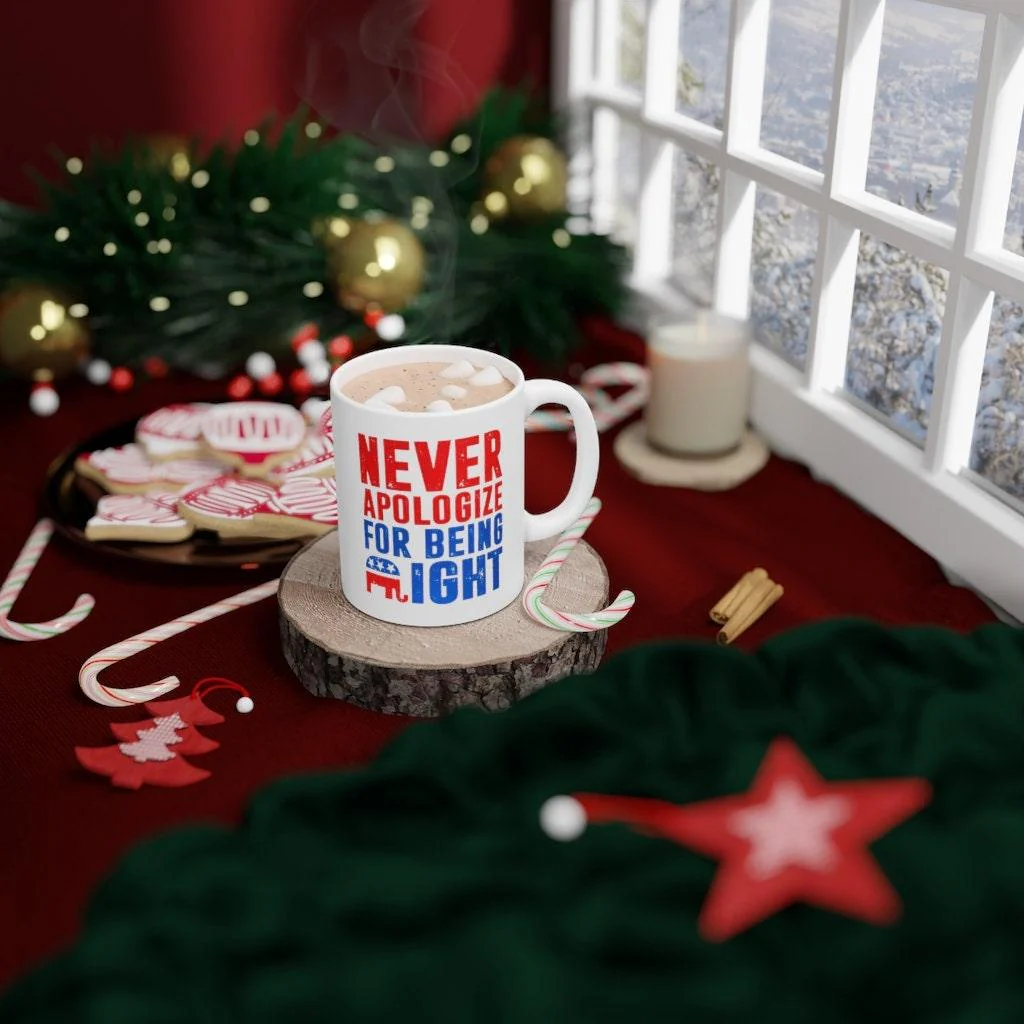 Republikeinse geschenken, Republikeinse olifant mok, verontschuldig je nooit voor je gelijk, cadeau voor Republikeinse, Republikeinse vader, conservatieve Patriot mok - Afbeelding 2
