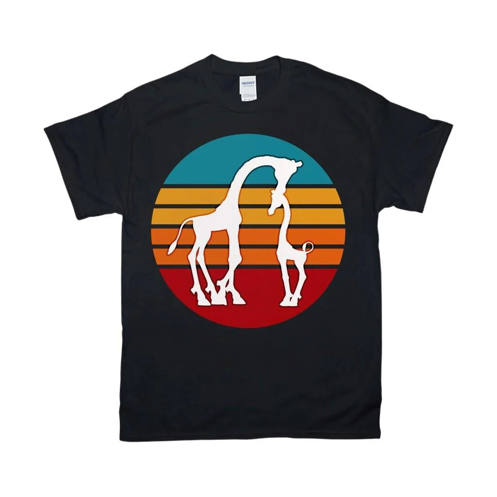 Giraffe And Calf | Retro Sunset T-Shirts, Giraffe with Baby - Momma Giraffe and Calf, Christmas Gift - Afbeelding 3