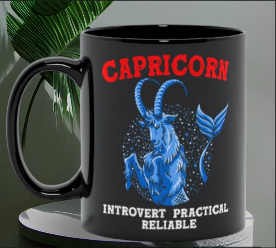 Eigenschappen van Steenbok Introvert, praktisch, betrouwbaar Zwarte mokken, Capricon Zodiac design mok, Capricon cadeau-ideeën, december geboren, januari geboren - Afbeelding 2