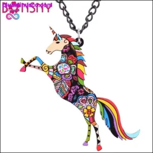 Lovely and Long Colorful Unicorn Necklace and Pendant For