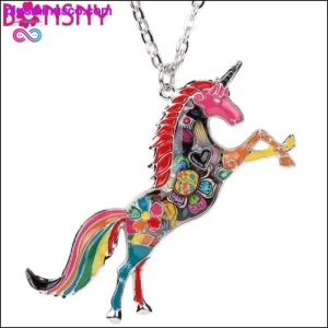 Metal Chain Enamel Unicorn Necklace and Pendant For Women