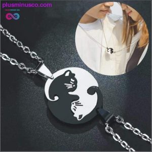 New Love Cat Pendant Couple Stitching Necklace Fashion Creative 2 pcs Titanium Steel Couple Necklaces Black and White Kitten Hug Round Splicing Pendants