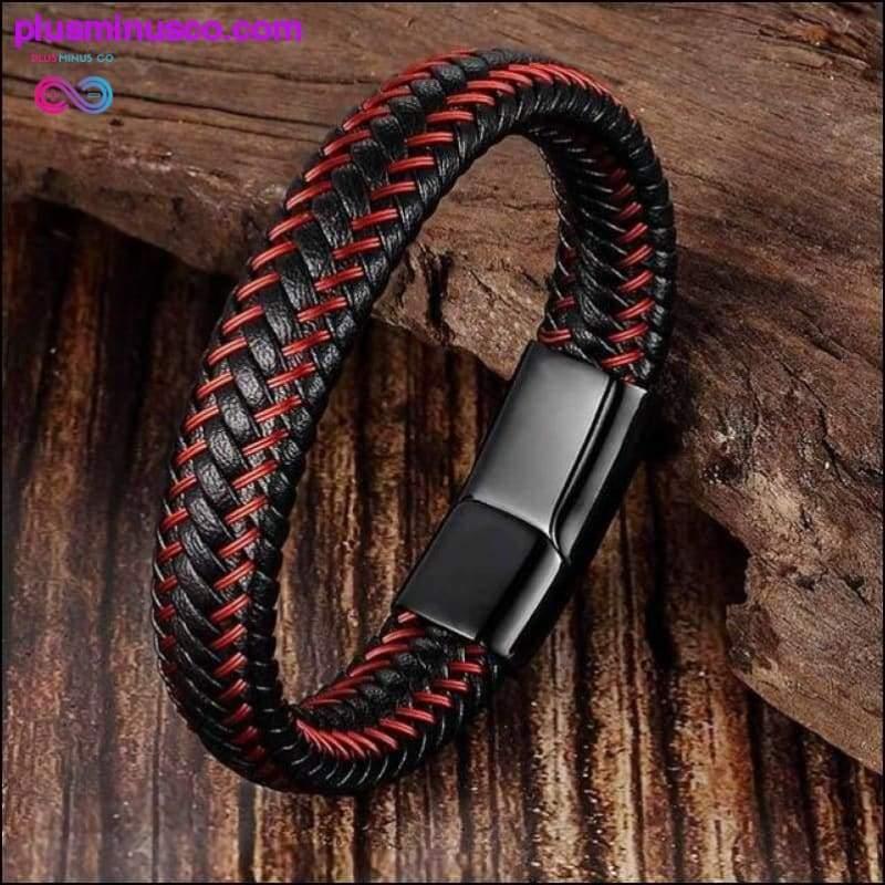 Trendy Men Jewelry Red Braided Leather Rope Bracelet Black - Afbeelding 3