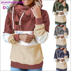 Winter women Contrast Stitching hooded Turtleneck Casual